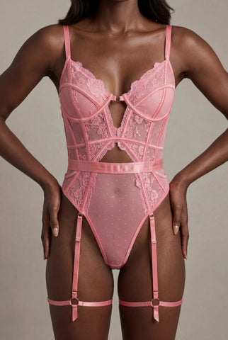 Body i spets med lårband - AUDACE Rose 