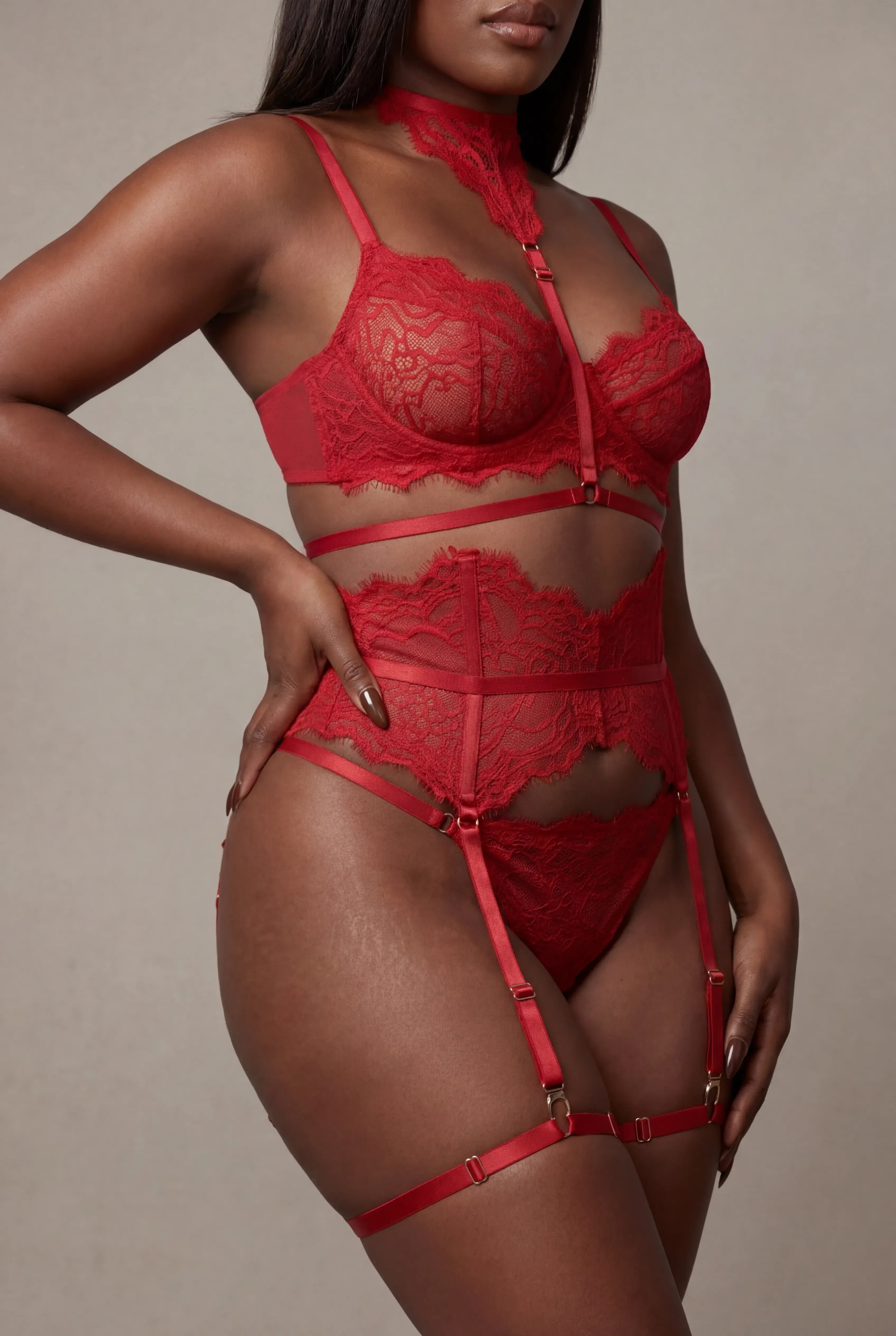 Ensemble Lingerie Pour Femme Cinq Pi Ces Moon Rouge