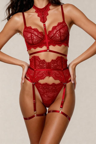 Ensemble lingerie pour femme cinq pièces - MOON Rouge